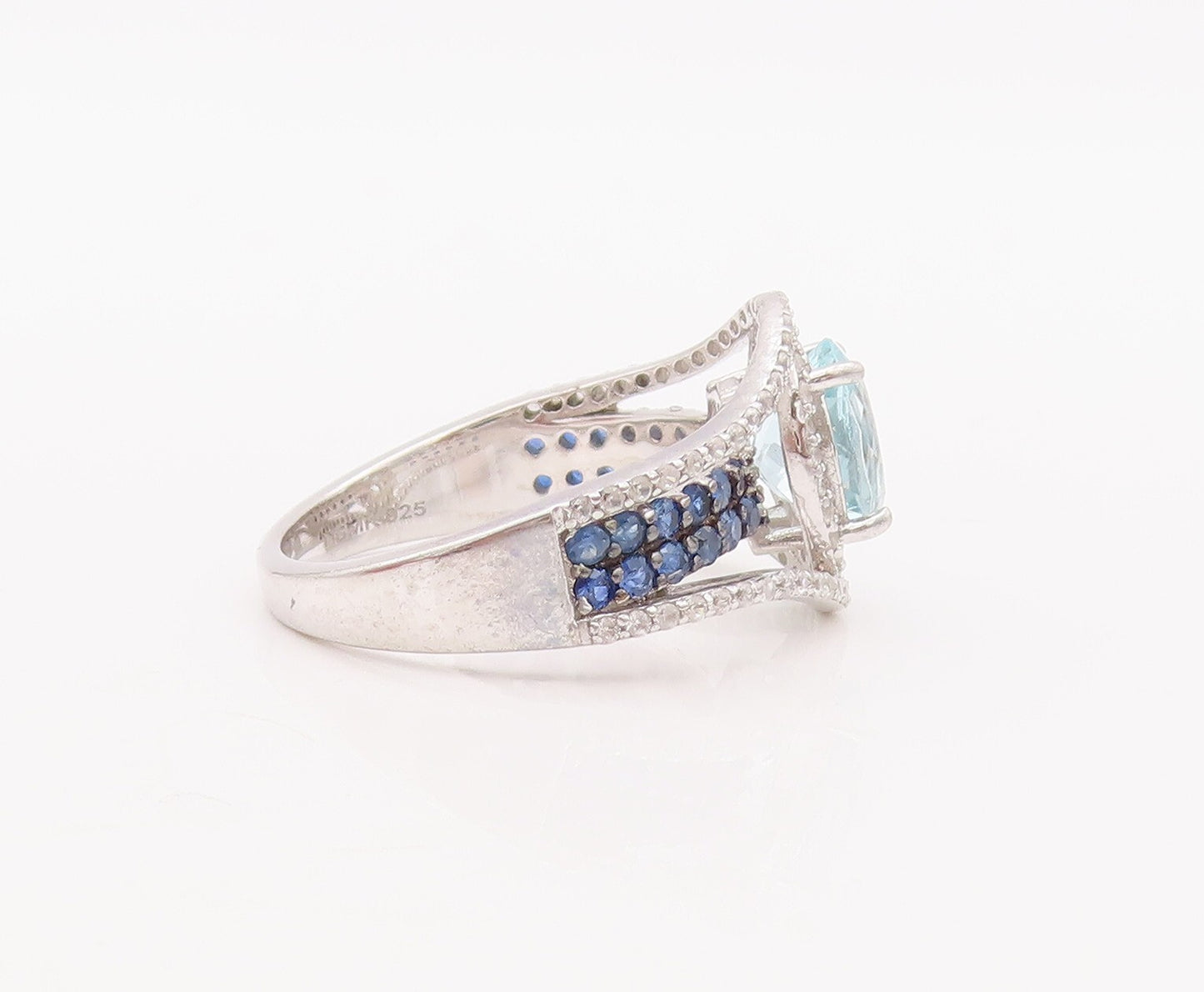 925 Sterling Silver Vintage Ring Sapphire Band Blue & White Topaz  Sz 7 RG29892