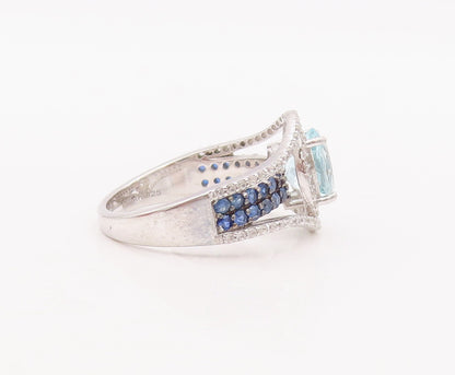 925 Sterling Silver Vintage Ring Sapphire Band Blue & White Topaz  Sz 7 RG29892