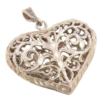 925 Sterling Silver  Vintage Shiny Swirl Vine Love Heart Pendant  PT16997