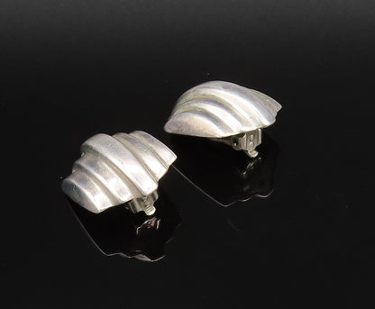 925 Sterling Silver  Vintage Hollow Ribbed Non Pierced Earrings  EG12108