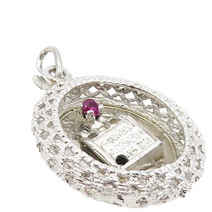 925 Sterling Silver  Vintage Pink Topaz Accent Slot Machine Pendant  PT6750