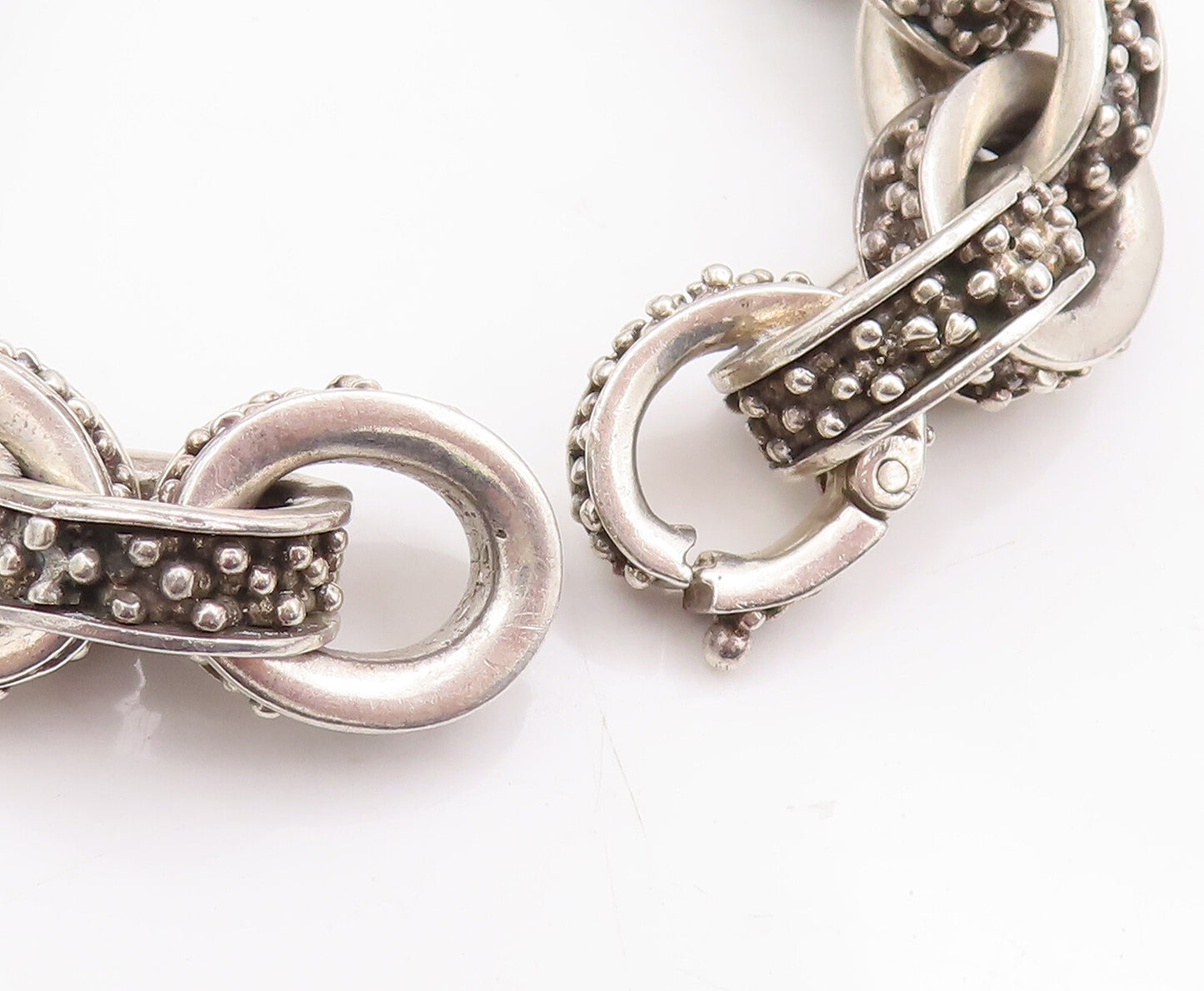 925 Sterling Silver Vintage Bracelet Solid Beads Carved Interlocked Ring BT10544