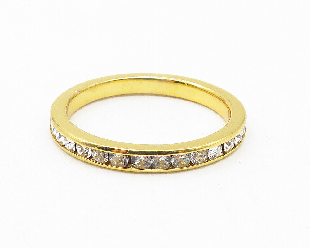 925 Sterling Silver  Topaz Shiny Gold Plated Eternity Ring Sz 8.5  RG11302
