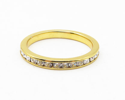 925 Sterling Silver  Topaz Shiny Gold Plated Eternity Ring Sz 8.5  RG11302