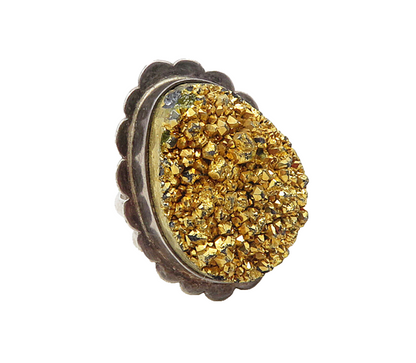 I BELLE 925 Silver  Vintage Large Druzy Stone Cocktail Ring Sz 8.5  RG9470