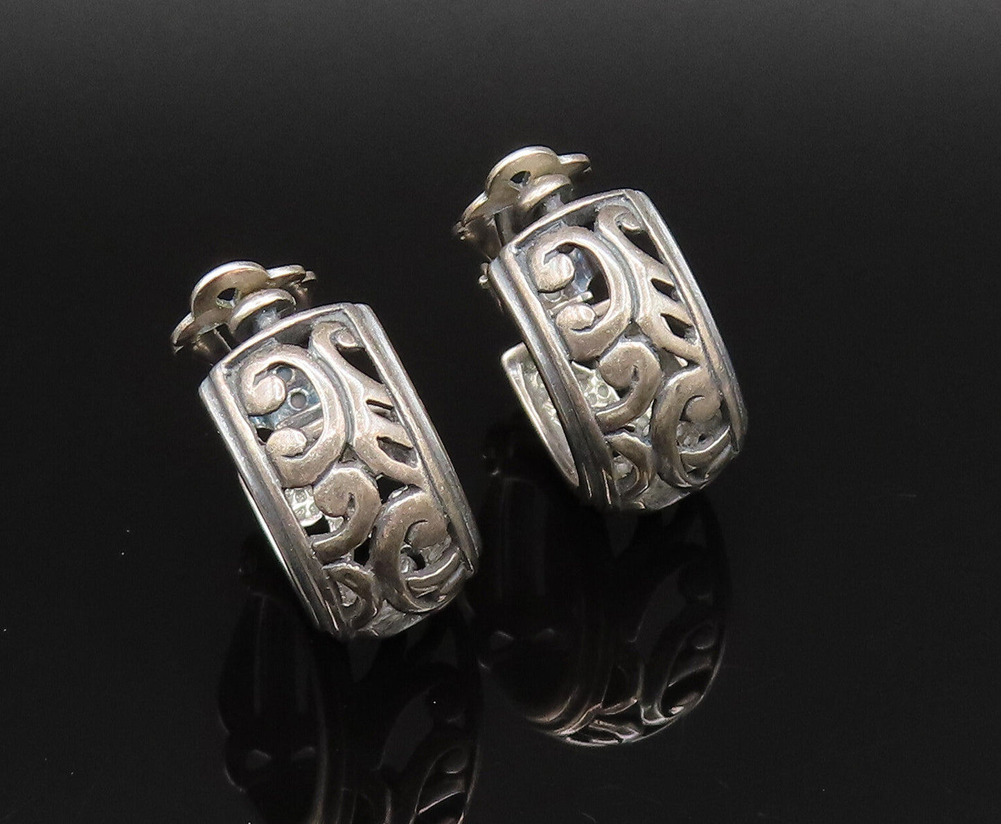 SILPADA 925 Silver  Vintage Oxidized Openwork Scroll Hoop Earrings  EG12084