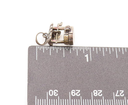 925 Sterling Silver  Vintage Mini 3D Carved Water Well Pendant  PT22230