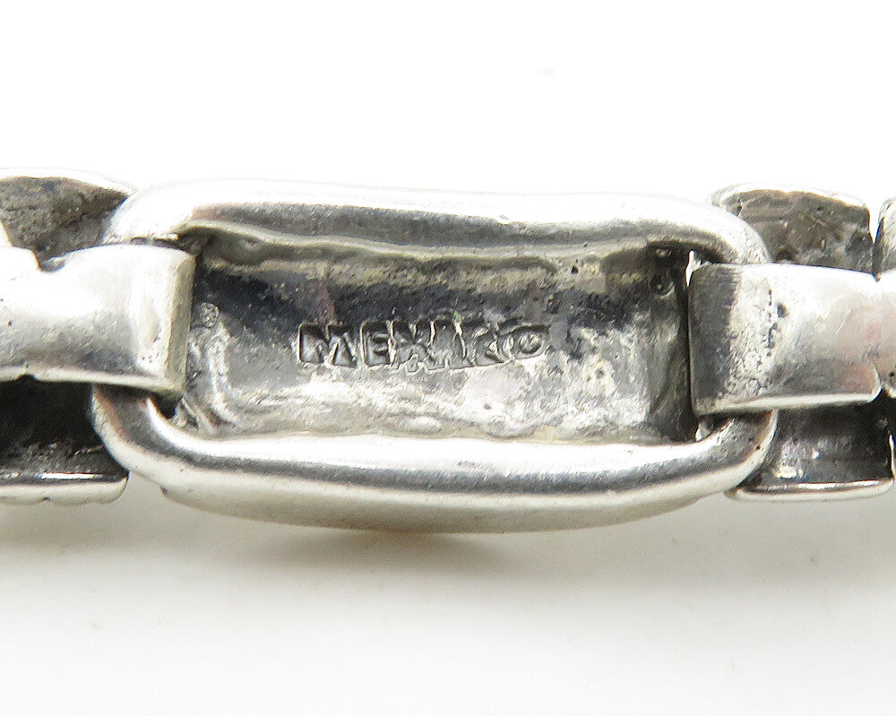 MEXICO 925 Silver  Vintage Shiny Screw Detail Dome Link Chain Bracelet  BT7048