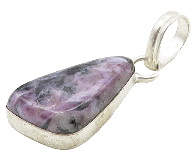925 Sterling Silver  Vintage Charoite Shiny Smooth Drop Pendant  PT13296