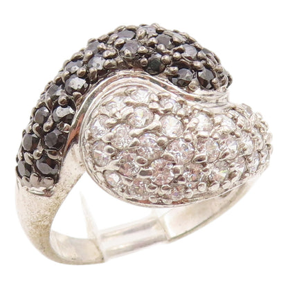 925 Sterling Silver Vintage Ring Modernist Black & White CZ Band  Sz 7  RG35934