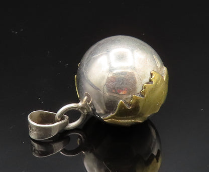 MEXICO 925 Silver  Vintage Two Tone Tree Sphere Ball Pendant (RATTLES) PT20793