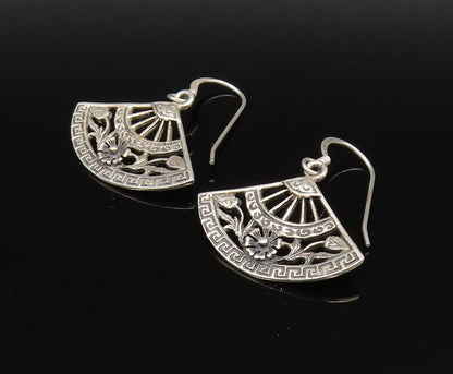 925 Silver  Vintage Engraved Detail Floral Vine Half Circle Earrings  EG12042