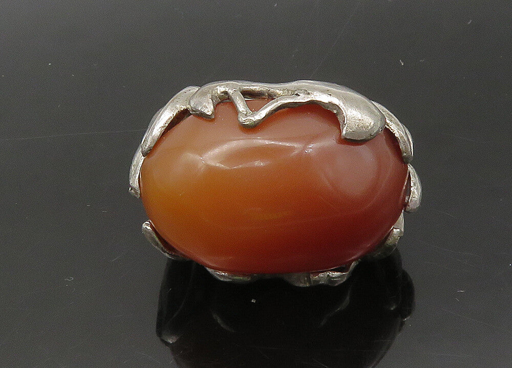 925 Sterling Silver  Vintage Carnelian Sculpted Cocktail Ring Sz 5.5  RG22082