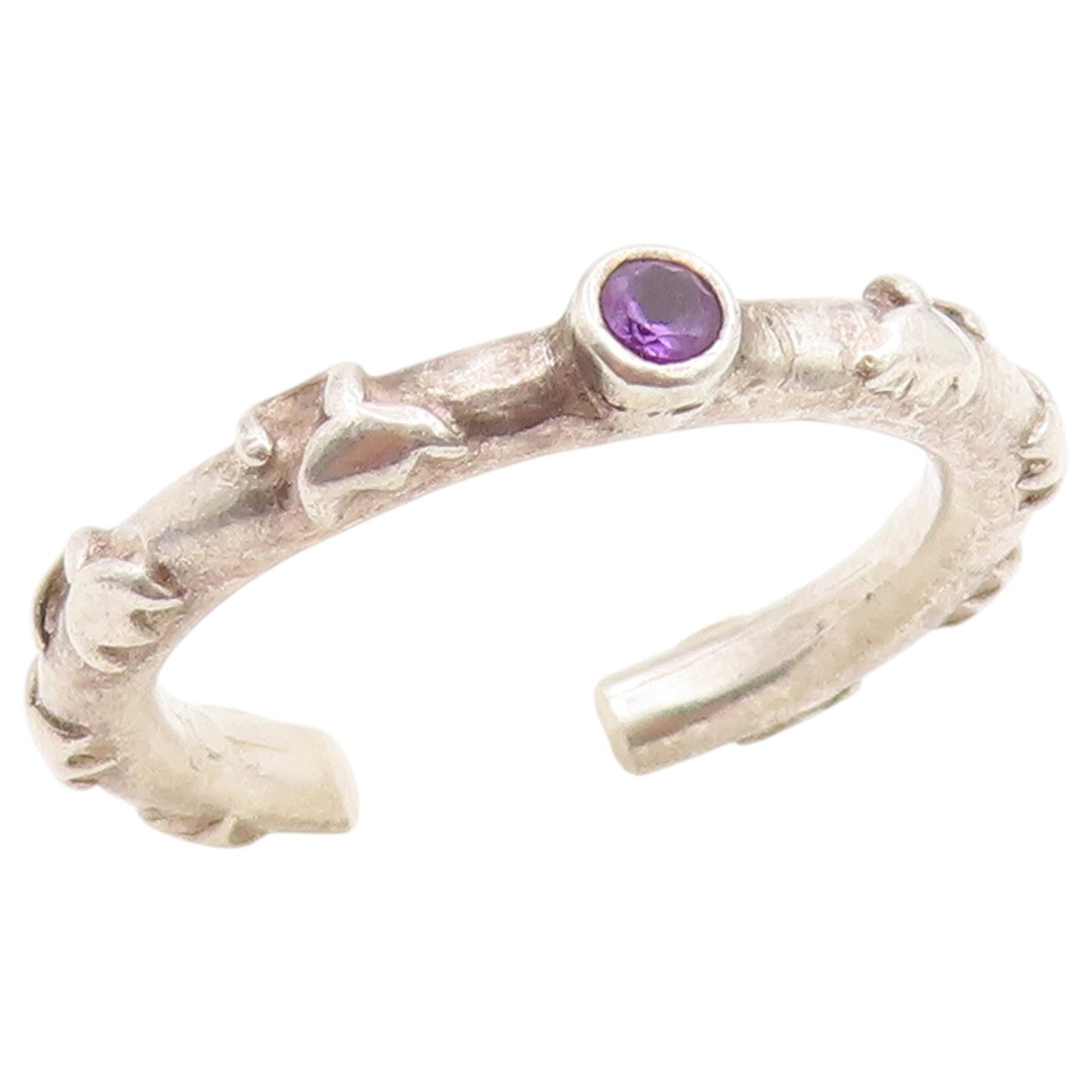 925 Sterling Silver Vintage Ring Amethyst Sea Dolphin Motif Band  Sz 8  RG36755