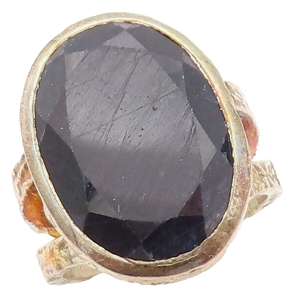 925 Sterling Silver Vintage Ring Oval Onyx Hammered Effect Carved  Sz 6  RG29614