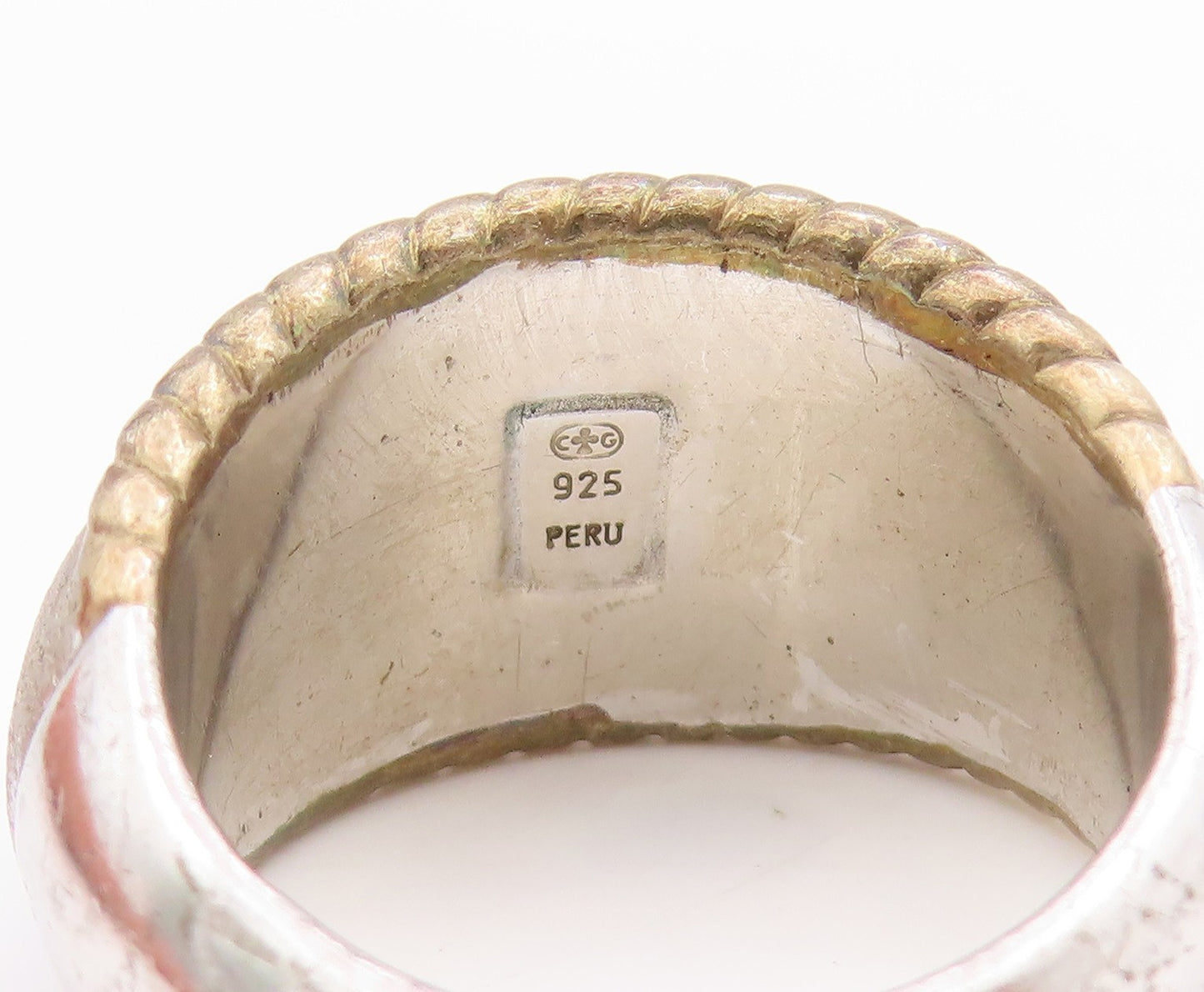 925 Sterling Silver Vintage Ring Twisted Rope Edges Solid Dome Band Sz 7 RG33555