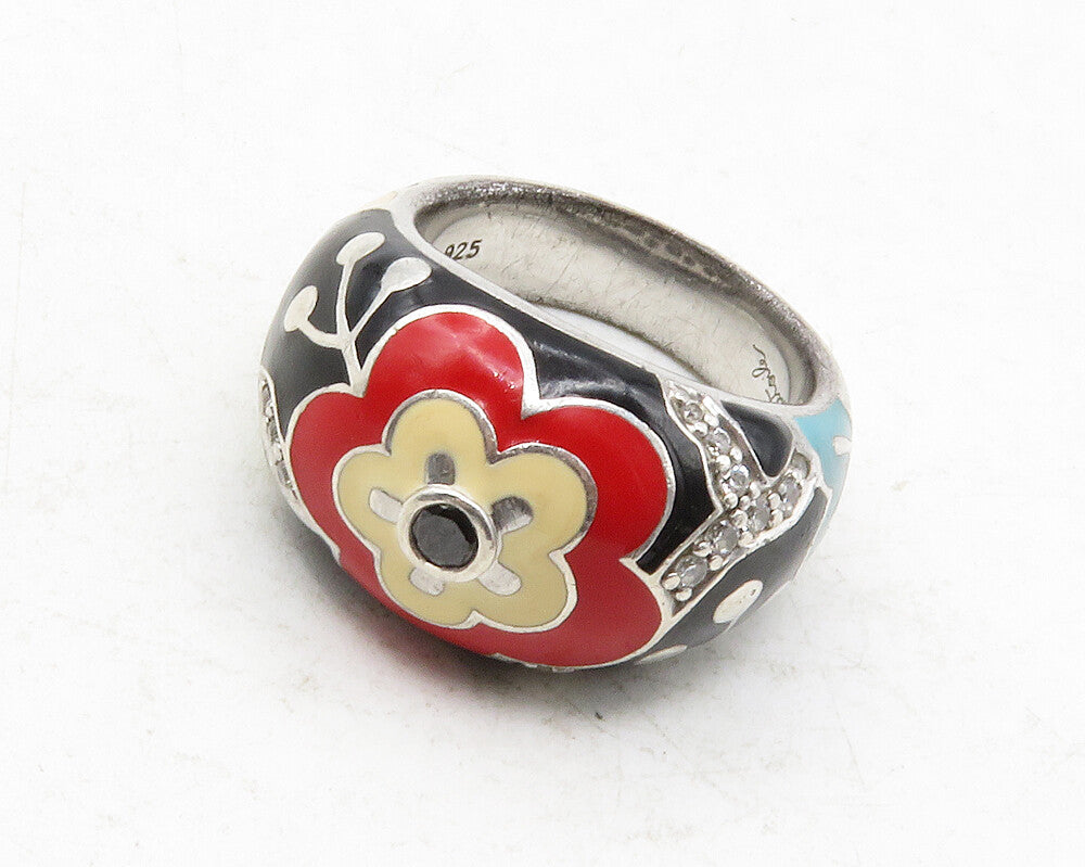 BELLE ETOILE 925 Sterling Silver Cubic Zirconia Enamel Band Ring Sz 7  RG12614