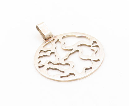 925 Sterling Silver Vintage Pendant Designer Round Brutalist Cut Design PT23683
