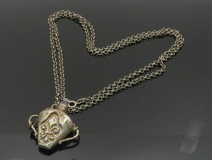 925 Silver  Vintage Antique Fleur De Lis Amethyst Tea Cup Necklace  NE3835