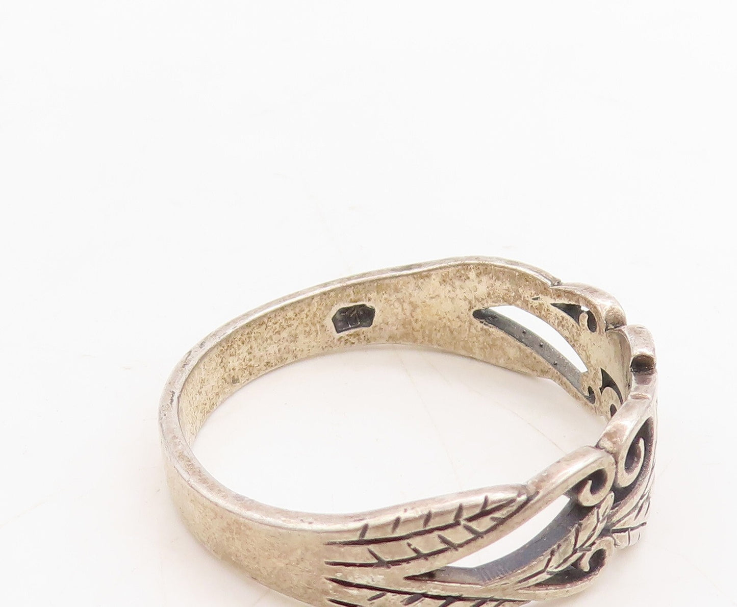 925 Sterling Silver Vintage Ring Swirly Floral Cutout Band  Sz 14.5  RG31699