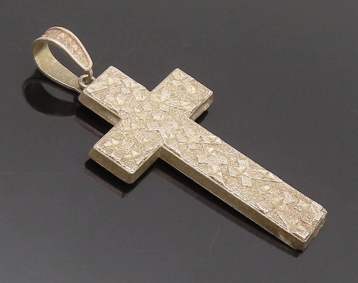925 Sterling Silver Vintage Pendant Hammered Solid Religious Cross  PT22489