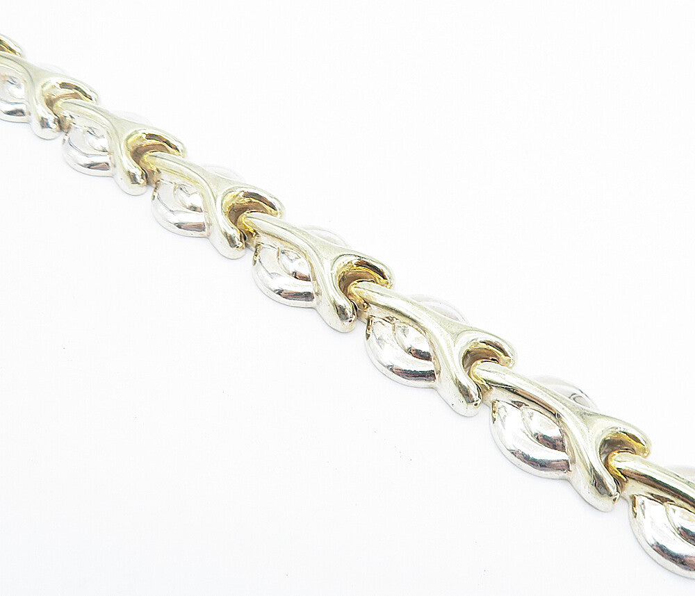925 Sterling Silver  Polished 2 Tone Wrench Hinge Link Chain Bracelet  BT3328