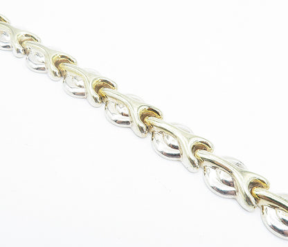925 Sterling Silver  Polished 2 Tone Wrench Hinge Link Chain Bracelet  BT3328