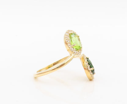 925 Sterling Silver Vintage Ring Gold Plated Bypass 2 Tone CZ  Sz 9.5 RG30479