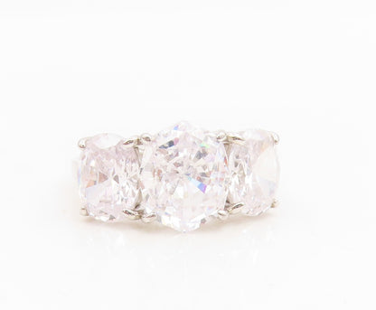 925 Sterling Silver Vintage Ring Three Stone CZ Statement Band  Sz 8  RG34994