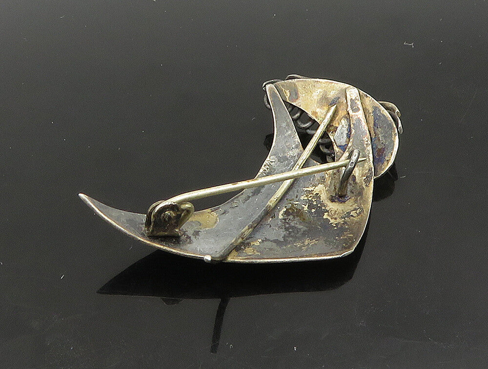 WH SWEDEN 925 Sterling Silver  Vintage Oxidized Abstract Brooch Pin  BP9239