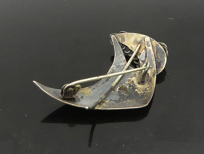 WH SWEDEN 925 Sterling Silver  Vintage Oxidized Abstract Brooch Pin  BP9239