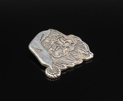 925 Sterling Silver  Vintage Modernist Carved Santa Claus Head Pendant PT21881