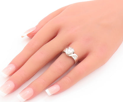 925 Sterling Silver Vintage Ring Solid Carved Drop Cut CZ  Sz 6.5  RG28307