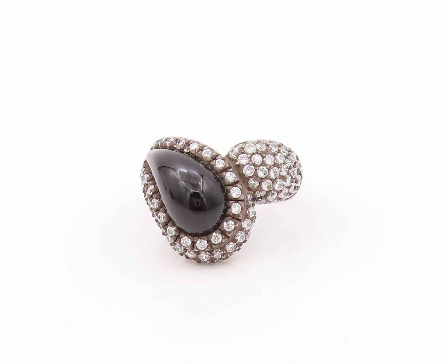 925 Sterling Silver Vintage Ring Dark Tone Onyx Halo CZ Inlay Sz 7  RG32372