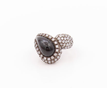 925 Sterling Silver Vintage Ring Dark Tone Onyx Halo CZ Inlay Sz 7  RG32372