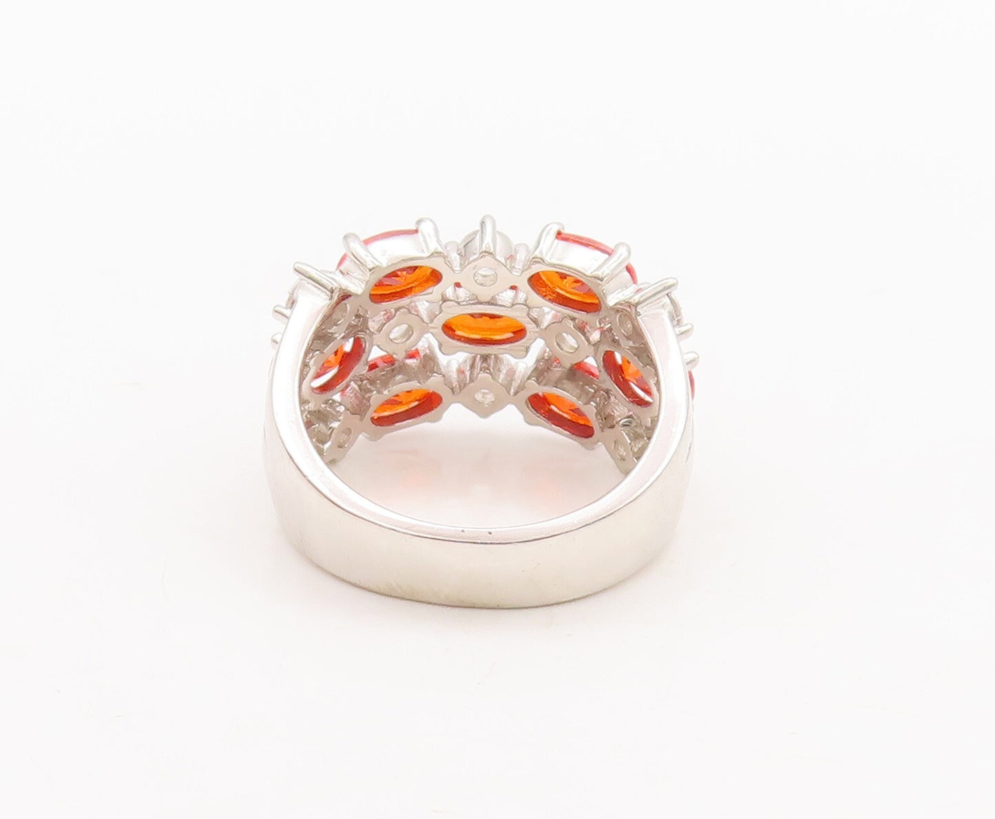 925 Sterling Silver Vintage Ring Oval Cut Orange & Round CZ  Sz 7  RG29552