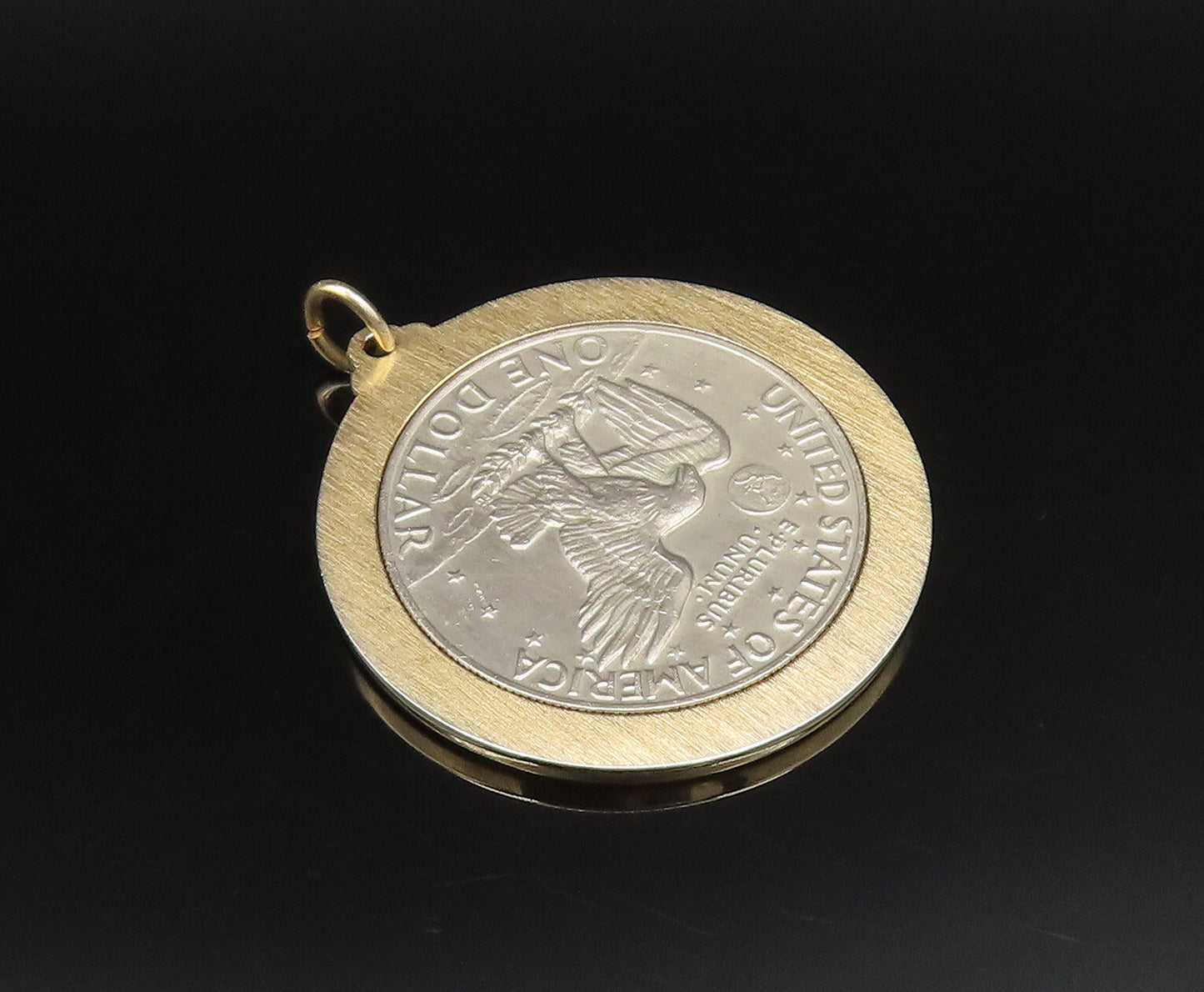 925 Silver  Vintage Linear Textured Edge U.S One Dollar Coin Pendant  PT21703