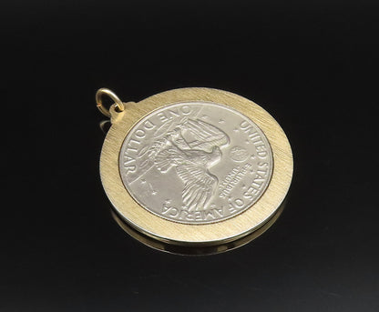 925 Silver  Vintage Linear Textured Edge U.S One Dollar Coin Pendant  PT21703