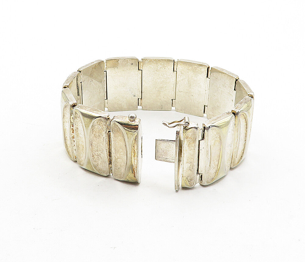 925 Sterling Silver  Vintage Shiny Hollow Panel Link Chain Bracelet  BT1623