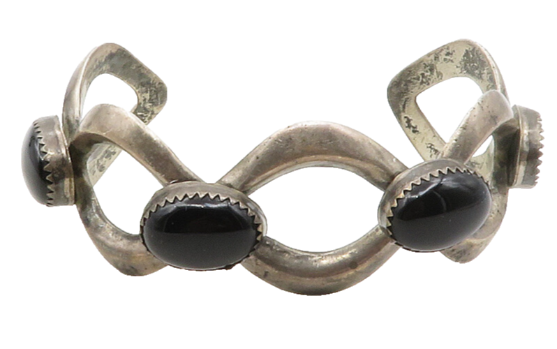 NAVAJO 925 Sterling Silver Vintage Black Onyx Open Cuff Bracelet  BT4817