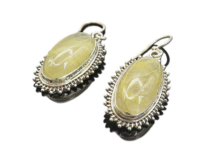 925 Sterling Silver  Vintage Cabochon Rutilated Quartz Dangle Earrings  EG3635