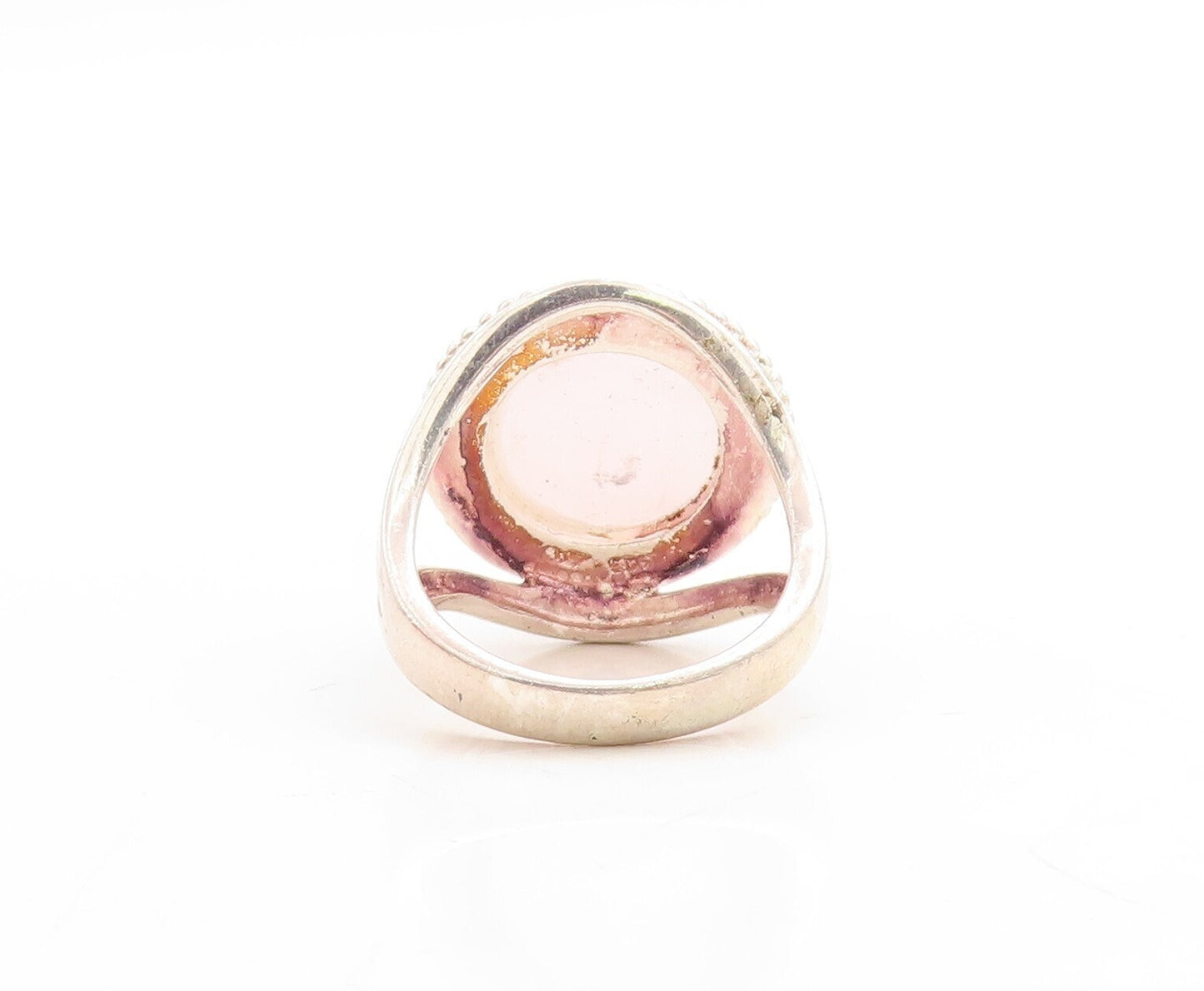 925 Sterling Silver Vintage Ring Cabochon Gemstone Halo Carved  Sz 7  RG31187