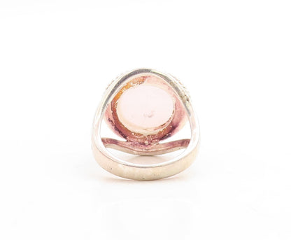 925 Sterling Silver Vintage Ring Cabochon Gemstone Halo Carved  Sz 7  RG31187