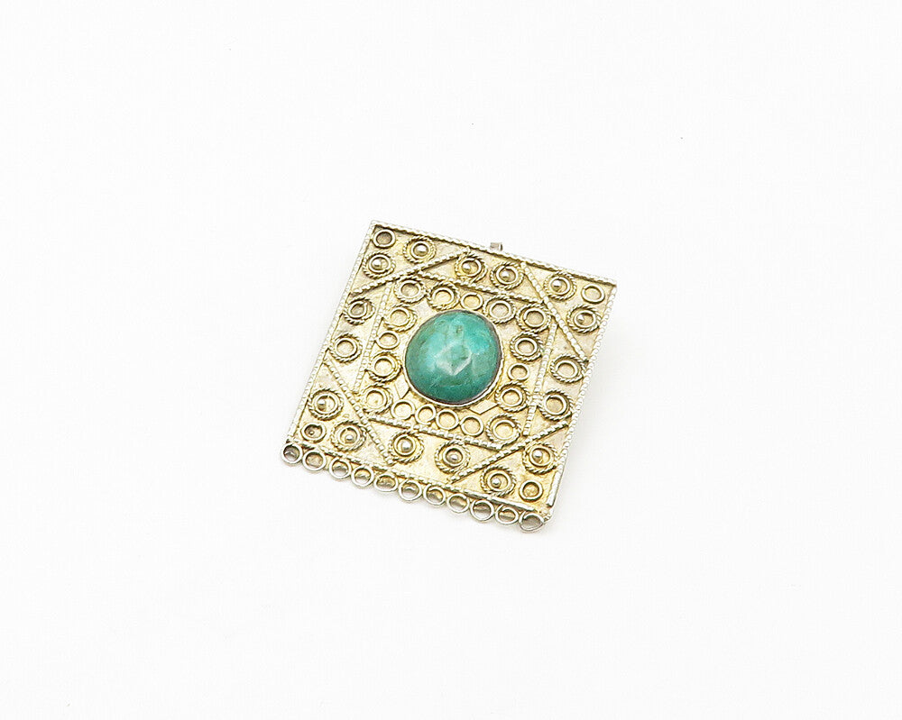 ISRAEL 925 Sterling Silver  Vintage Cabochon Eilat Stone Brooch Pin  BP7430