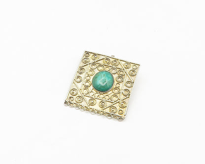 ISRAEL 925 Sterling Silver  Vintage Cabochon Eilat Stone Brooch Pin  BP7430