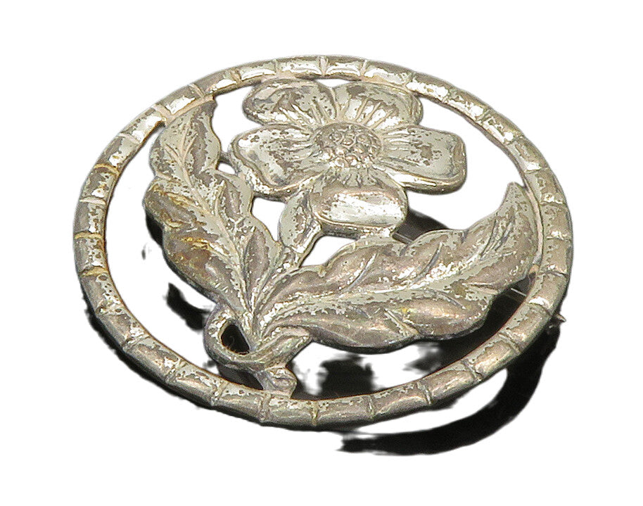 925 Sterling Silver  Vintage Shiny Blooming Flower Round Brooch Pin  BP5638