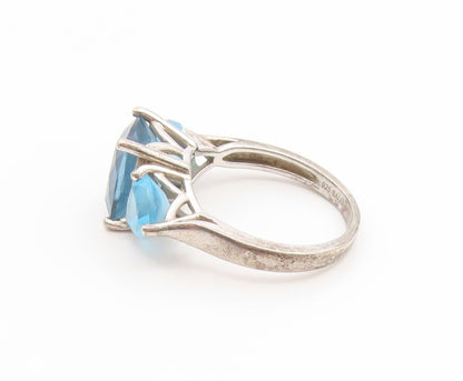 925 Sterling Silver Vintage Ring Three Stone Faceted Blue Topaz  Sz 7  RG35239