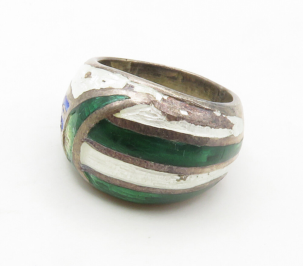 SIAM 925 Sterling Silver  Vintage Enamel Striped Dome Band Ring Sz 7  RG16678
