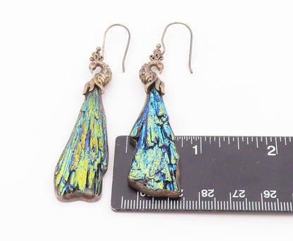 925 Sterling Silver Vintage Earrings Rainbow Kyanite Peacock Dangle  EG14515