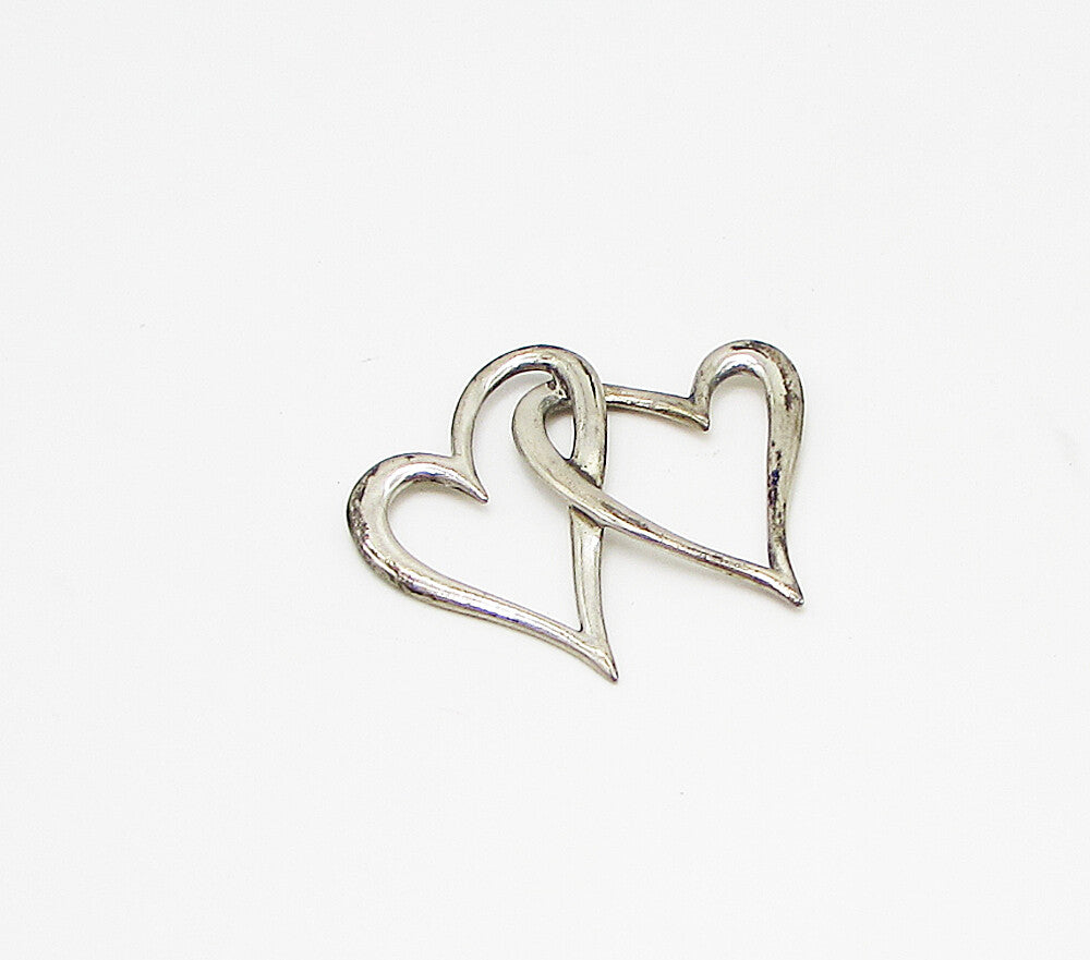 925 Sterling Silver  Vintage Interlocked Love Hearts Slider Pendant  PT2376